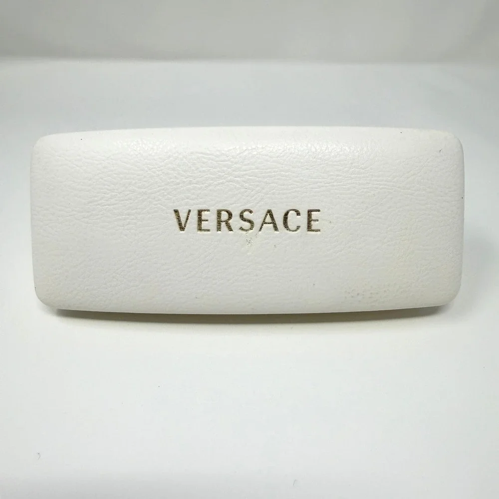 Versace Hard Shell Eyeglass Case White Leather‎ Look Logo